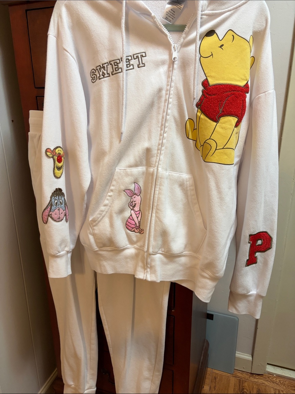 Disney White Winnie the Pooh Embroidered Hoodie & Joggers Set